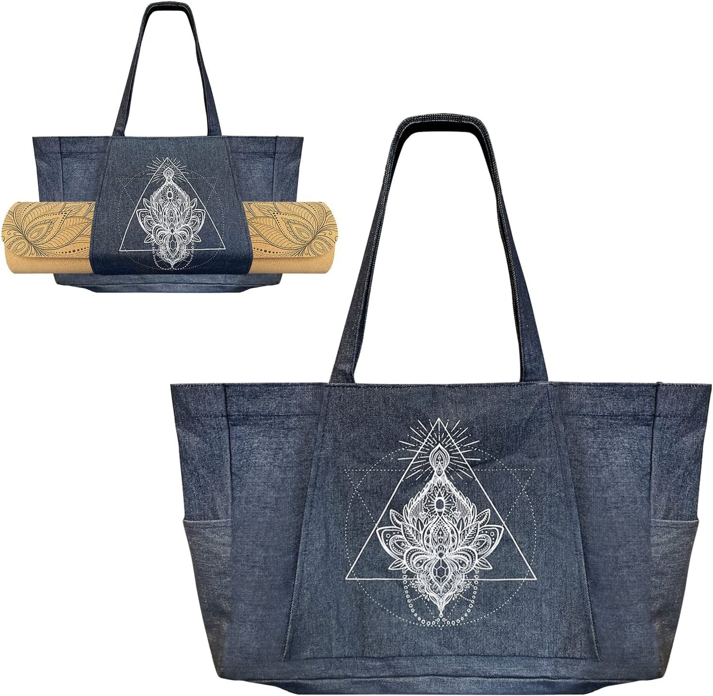 Burro Chakra Themed Yoga Mat Cotton Tote Bag with Mat Carrier Pocket Extra Pocket Inside