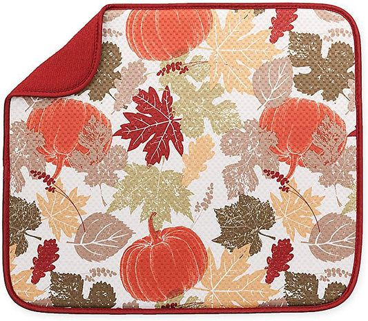 The Original Dish Drying Mat Microfiber Absorbent Machine Washable Fast Drying 16 X 18 Multipurpose Fall Harvest Pattern