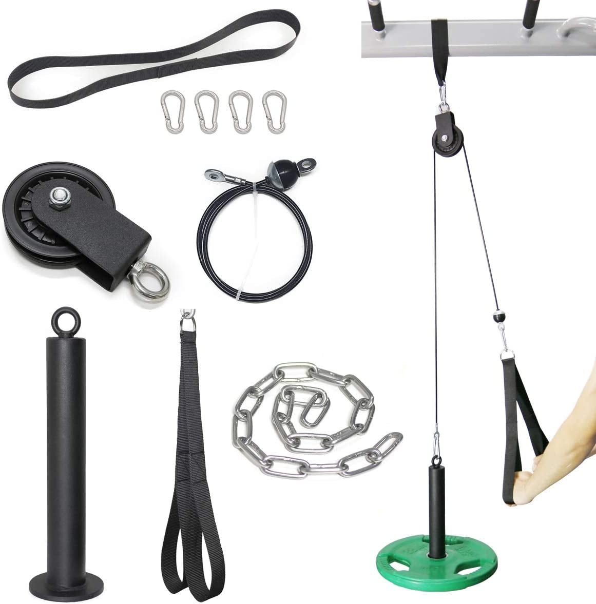 SYL Fitness Cable Pulley System Gym Equipment, Squat Rack Accessories for LAT Pulldown - DIY Home Gym Cable Machine - Weight Plates Loading Pin - Hand Grip Pinch Block