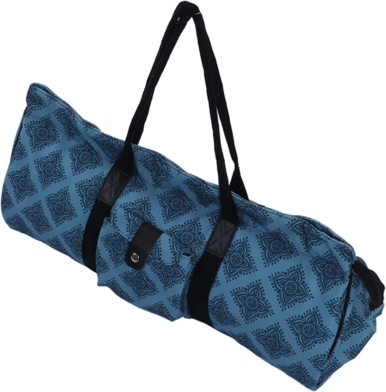 Vbestlife Yoga Mat Bag, 12Oz Exercise Yoga Mat Carrier Printed Canvas Odorless Snaps Design Nonsexual Blue Yoga Mat Backpack for Home