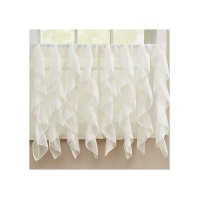Sweet Home Collection Sheer Voile Vertical Ruffle Window Kitchen Curtain Tier Pair, 36, Ivory