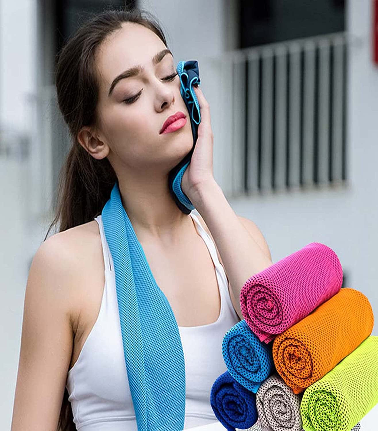 VARWANEO Sports Towel Cold Feeling Cool Outdoor Fitness Sports Cold Towel Quick Cooling, Dark Blue, 12X31.5In