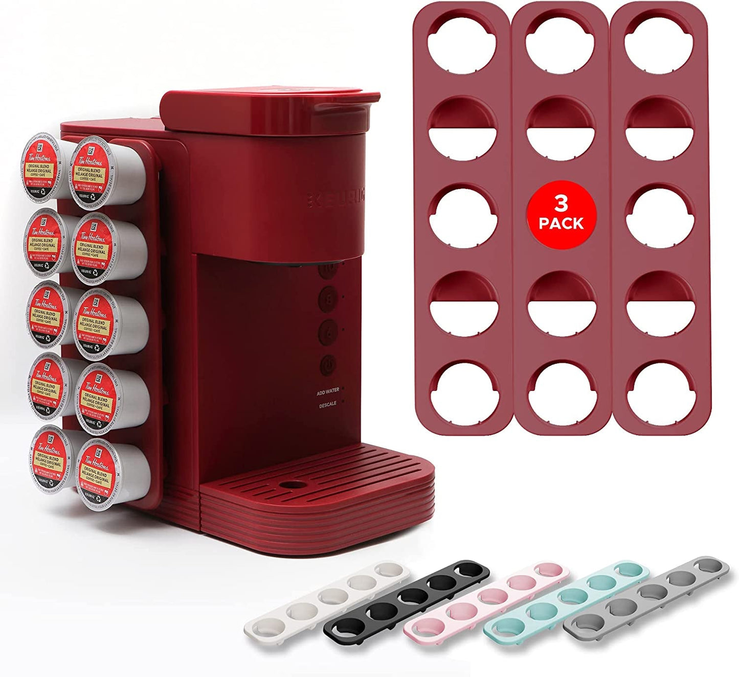 STORAGENIE Slim Kcup Holder, Coffee Pod Storage for Keurig Pods, K Cup Drawer Organizer, 2Pack / for 10 K Cups (Red)