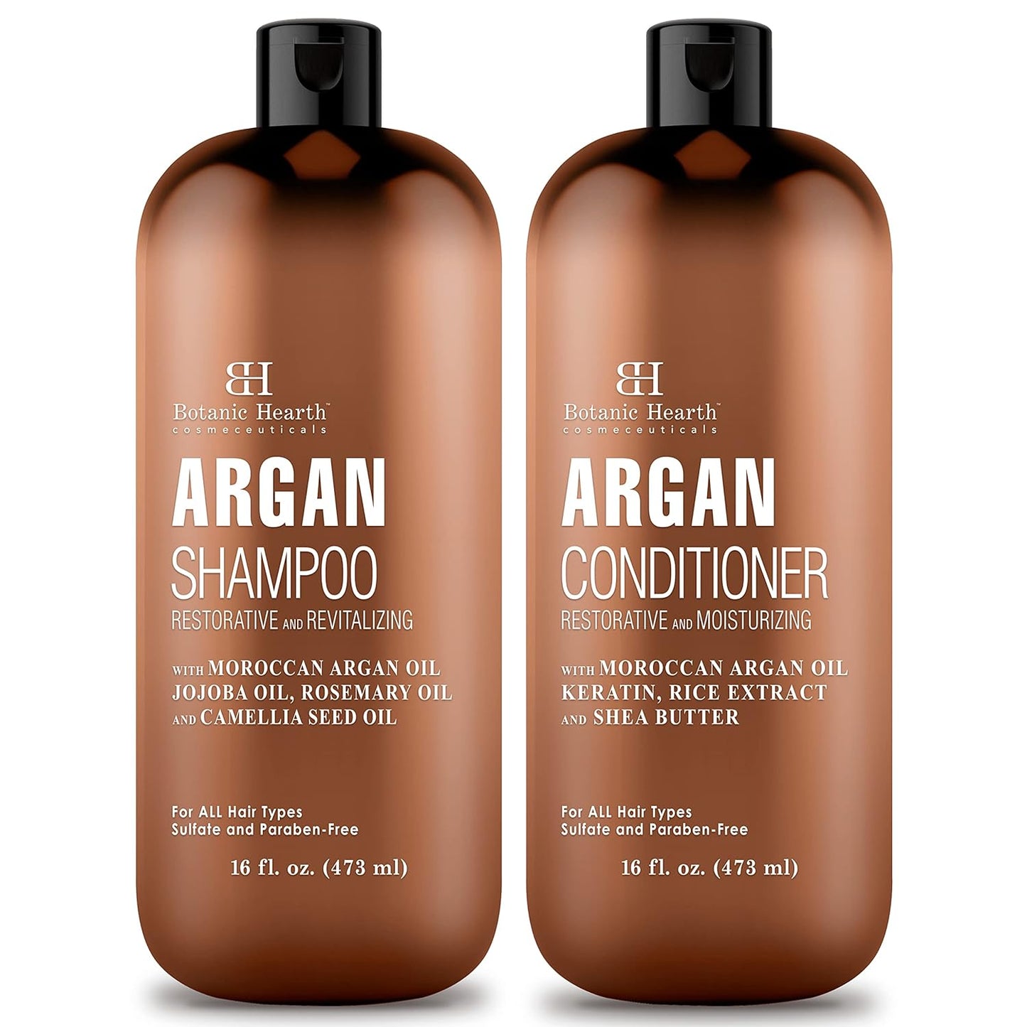 BOTANIC HEARTH Argan Oil Shampoo & Conditioner Set - Restorative & Moisturizing, Sulfate-Free - For All Hair Types