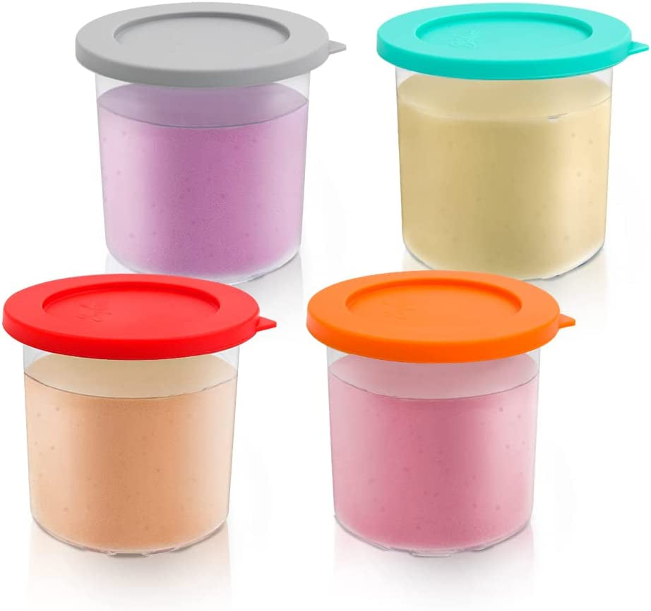 Sophico Ice Cream Pint Container with Silicone Lid Replacement, Compatible with NC301 NC300 NC299AMZ Ice Cream Maker, Airtight and Leaf-Proof (MIX2, 4 Pack)