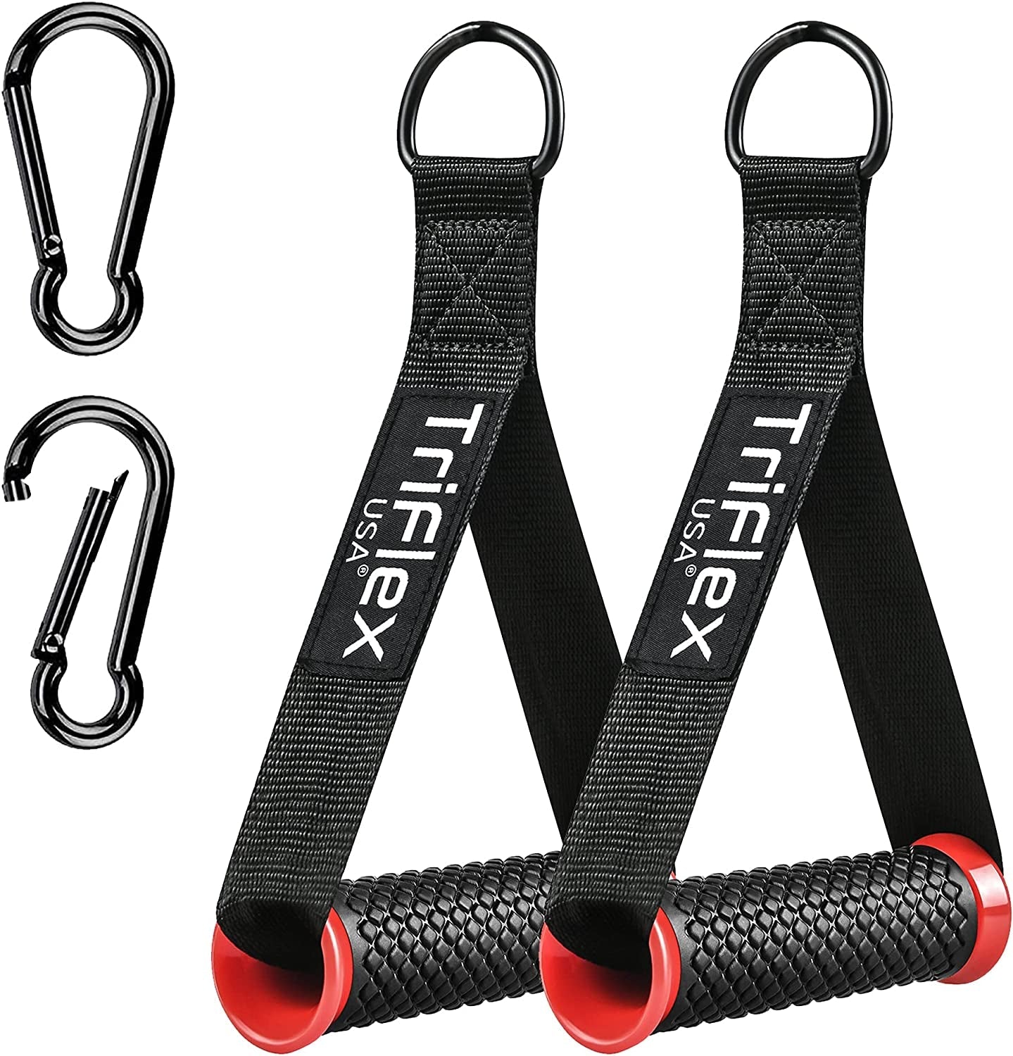 Triflexusa Elite Resistance Band Handles with Black Clips – 2 Pcs Heavy Duty Handles with Strong Carabiners – Gym Cable Machine Handles – Premium Handles for Resistance Bands for Fitness Machines