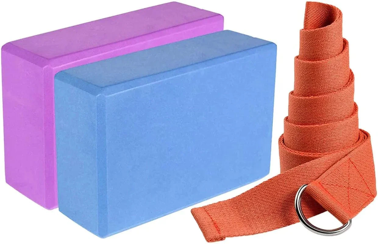 BESPORTBLE EVA Yoga Blocks (Set of 2) and Yoga Strap Set with D-Ring €“ Yoga Foam Block and Yoga Brick Stret Belt Stretching Strap for Workout Training Fitness