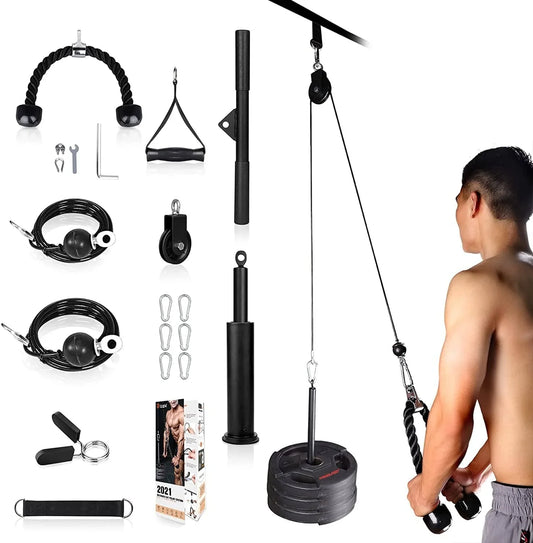 BZK 3 in 1 Fitness LAT and Lift Pulley System Gym, Pull-Down Machine with Dual Cable Attachments and Upgraded Loading Pin for Biceps Curl, Back, Shoulder,Forearm,Triceps Extensions Workout