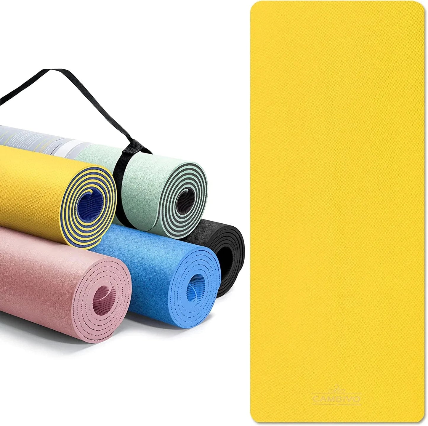 CAMBIVO Extra Thick Yoga Mat for Women Men Kids, Professional TPE Yoga Mats, Workout Mat with Carrying Strap for Yoga, Pilates and Floor Exercises
