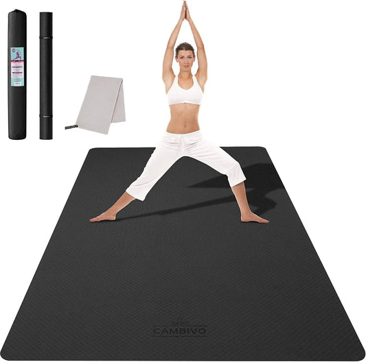 CAMBIVO Large Yoga Mat (6'X 4'), Extra Wide Workout Mat for Men and Women, Yoga Mat Thick 1/3 &1/4 Exercise Mats for Home Workout, Yoga, Pilates (Black,1/4 Inch)