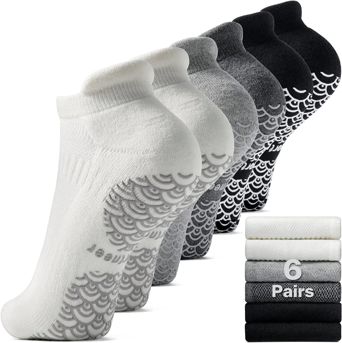 Sportneer Non Slip Grip Socks Unisex : 6 Pack Pilates Socks Women Yoga Socks for Hospital Barre Soccer Sticky Grippers Socks