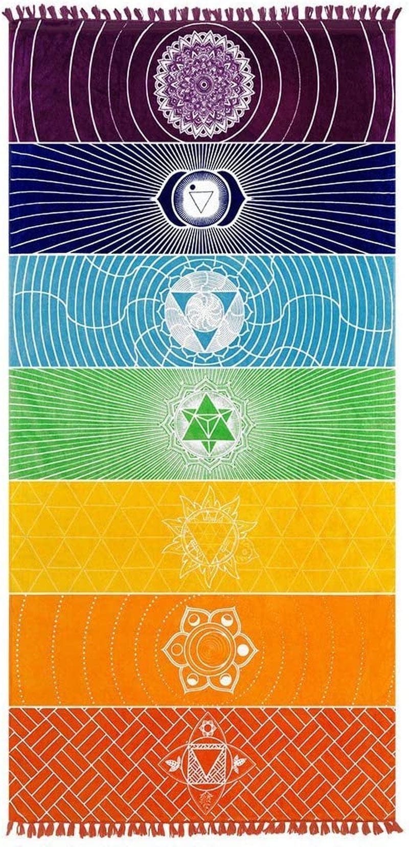 Sunray NHSUNRAY Yoga Towel with Tassels Rainbow Square Ultra-Light Tapestry Towel Yoga Mat Sunscreen Shawl Tapestry for Beach Bath Swimming Pool Yoga Pilates Picnic Blanket