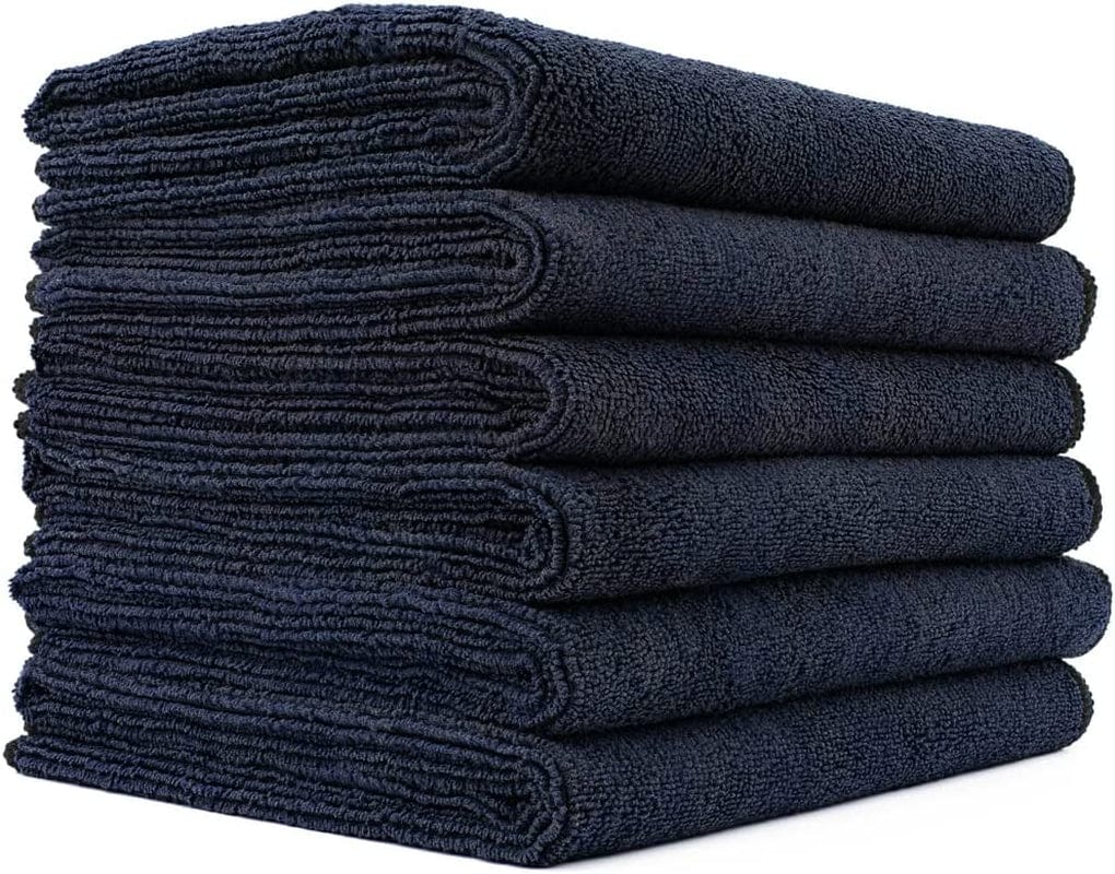 The Rag Company - Spa & Yoga Towel - Gym, Exercise, Fitness, Spa, Ultra Soft, Super Absorbent, Fast Drying Premium Microfiber, 365Gsm, 16In X 27In, Light Blue + Royal Blue + Black (6-Pack)