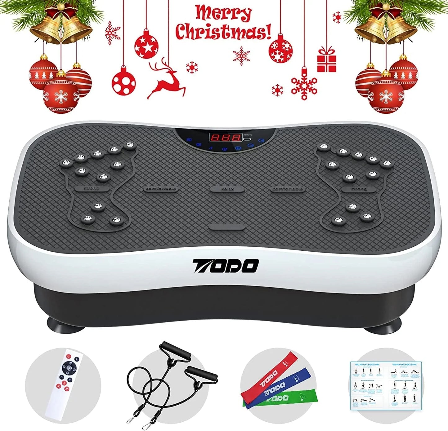 TODO Vibration Plate Exercise Machine Whole Body Vibration Machine for Relieving Muscle Tightness, Remote Control/3 Resistance Loops/Resistance Bands