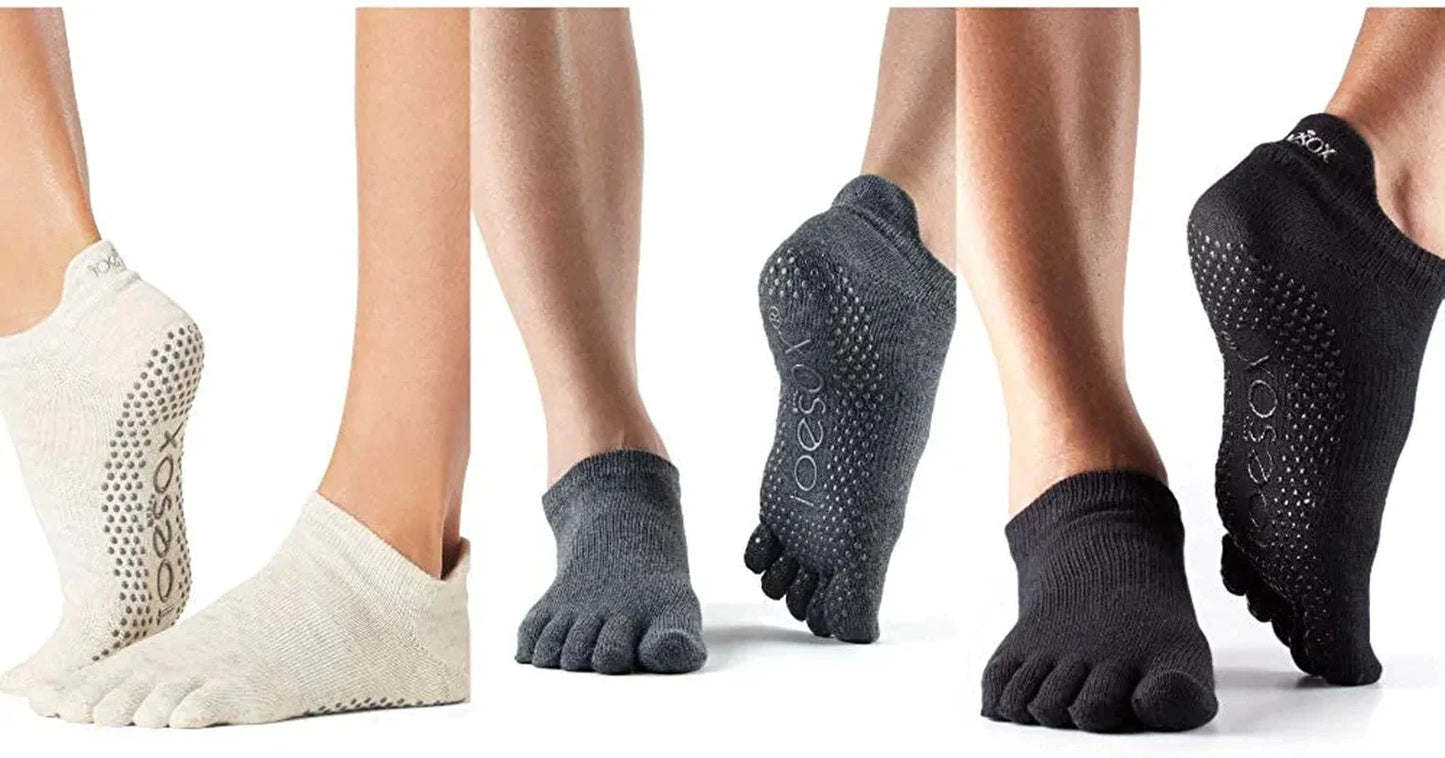 Toesox Yoga Socks Low Rise Full Toe Multi Pack - Grip Non-Slip Toe Socks for Pilates Barre Yoga