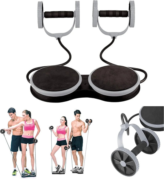 Travigo Ab Wheel Exercise Fitness Equipment and Full Body Resistance Trainer - 5-In-1 Multi-Functional Core Ab Workout Abdominal Double Wheel Puller Machine + Ab Roller Portable Home Gym Equipment