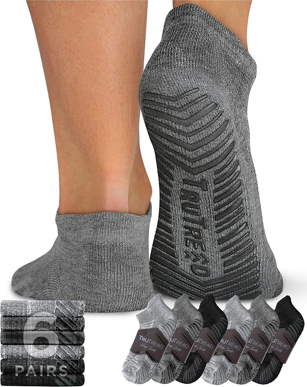 Trutread Pilates Socks with Grips for Women and Men - 6 Pairs Yoga Socks for Women | Yoga Socks for Men | Pure Barre Socks
