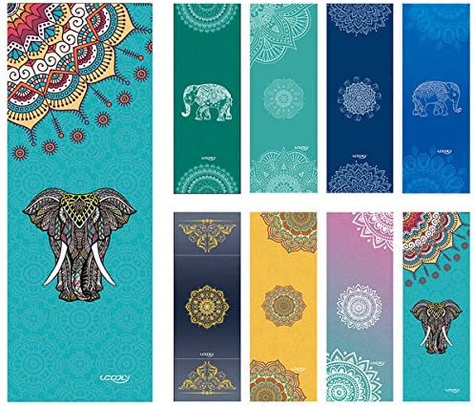 UCOOLY Yoga Towel, Microfiber Mat Towels with Smart Corner Pocket Elastic Loop Design, Non Slip Towel for Hot Yoga