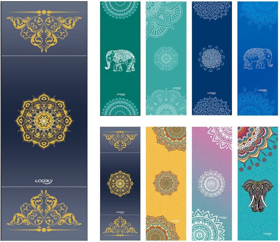UCOOLY Yoga Towel, Microfiber Mat Towels with Smart Corner Pocket Elastic Loop Design, Non Slip Towel for Hot Yoga