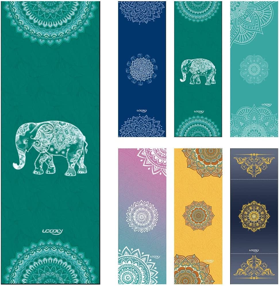 UCOOLY Yoga Towel, Microfiber Mat Towels with Smart Corner Pocket Elastic Loop Design, Non Slip Towel for Hot Yoga