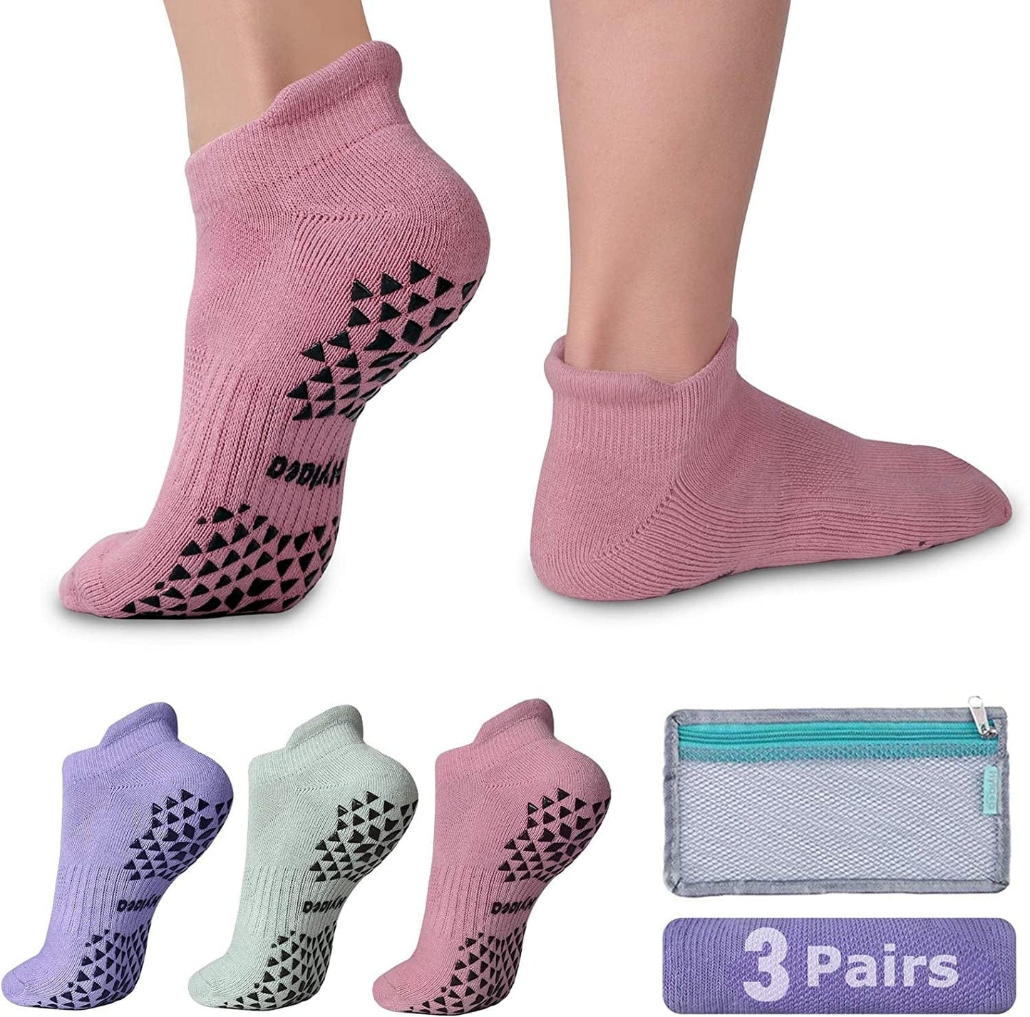 Unisex Non Slip Grip Socks for Yoga, Hospital, Pilates, Barre | Ankle, Cushioned