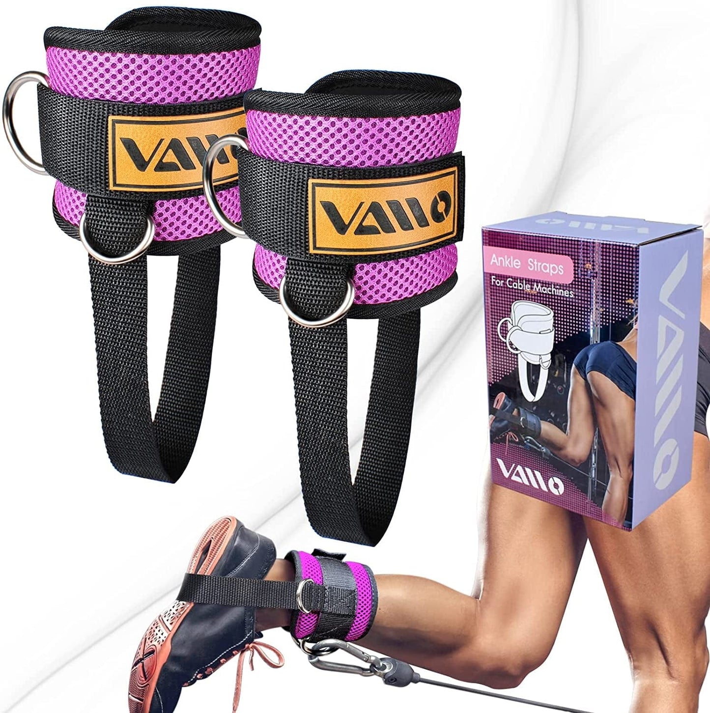 VAIIO Ankle Straps for Cable Machines,Adjustable Comfort Fit Neoprene, Reinforce Double D-Ring - Premium Ankle Cuffs to Improve Abdominal Muscles, Lift the Butts, Tone the Legs for Men & Women