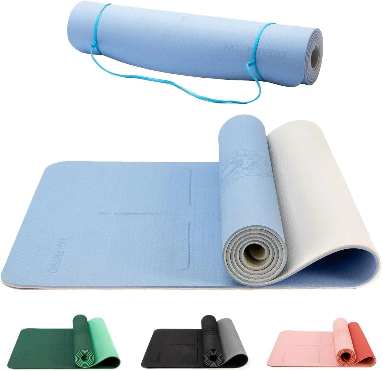 VAV KG Physio Yoga Mat - Eco Friendly TPE Non Slip Exercise Mat with Yoga Mat Strap Included - Ideal for HIIT, Pilates, Yoga and Many Other Home Workouts - 185 Cm X 60 Cm X 0.6 Cm Exercise Mat