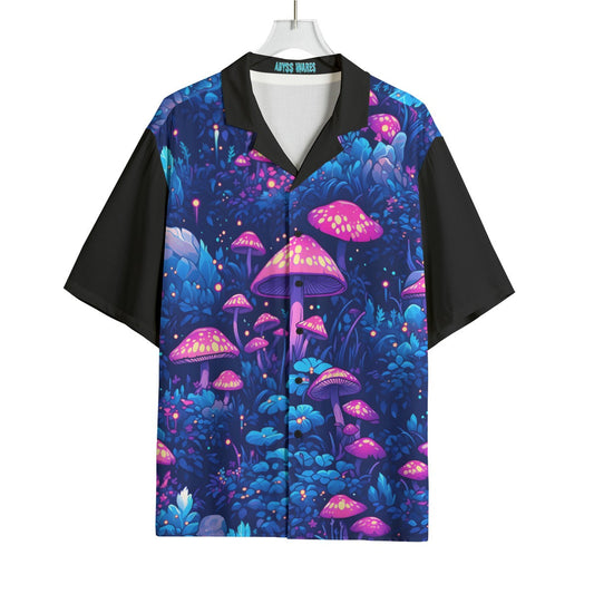 Blue Magic Shroom Bowling Shirt! Anime Mushroom Print Masculine Weird Men's Rave Coords Wear