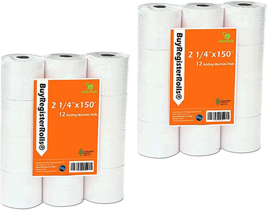 (24 Rolls) 2 1/4 X 150 Ft White Adding Machine Tape Paper Rolls Premium One Ply Register Adding Machine/Calculator Paper Rolls Printing Calculator 10 Key