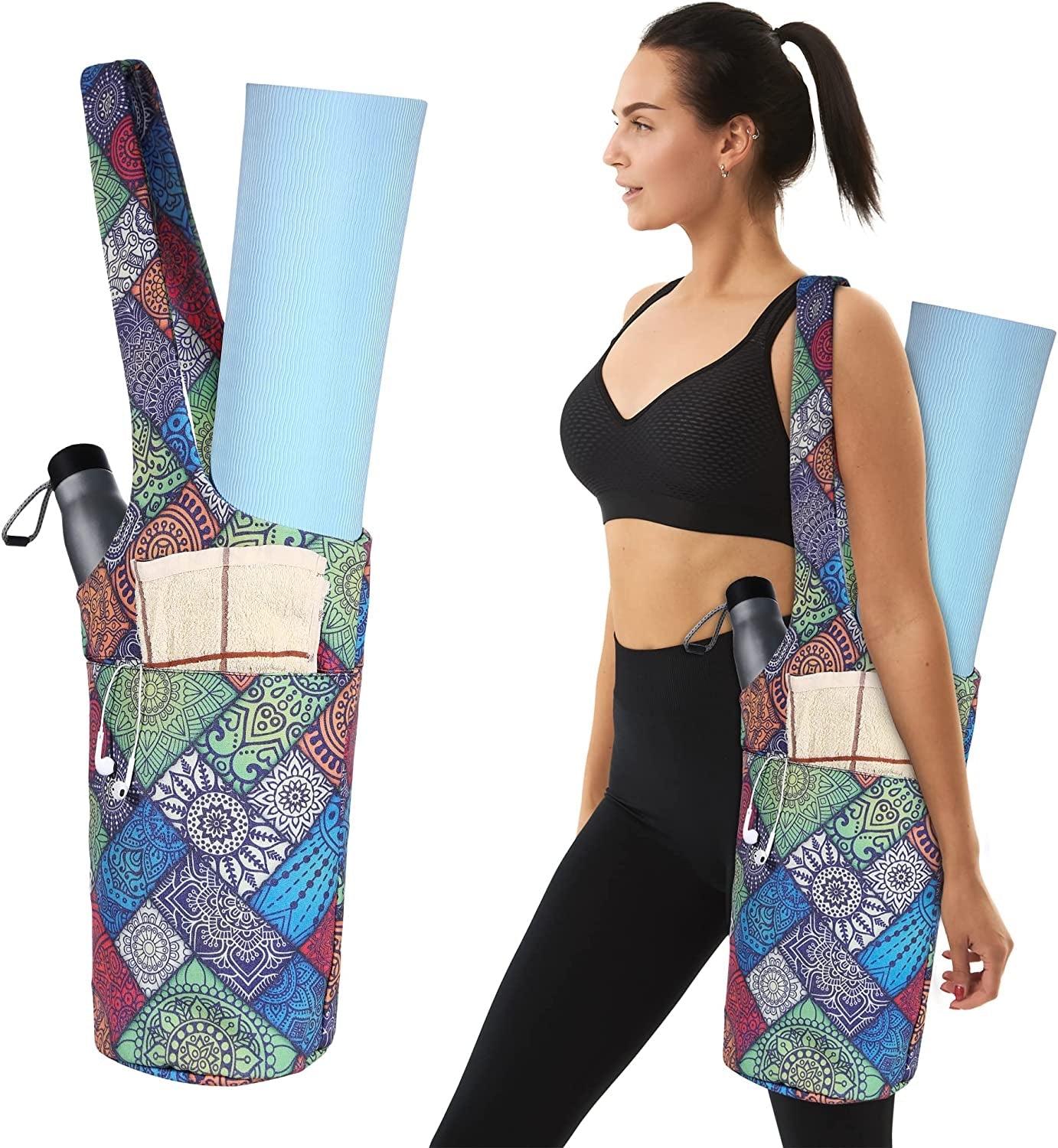 BLOSE Yoga Mat Bags for Women, Men and Kids Yoga Mat Carrier for Exercise with Large Size Pocket and Zipper Yoga Bags and Carriers for Thick Mats, Fits Most Size Yoga Mats