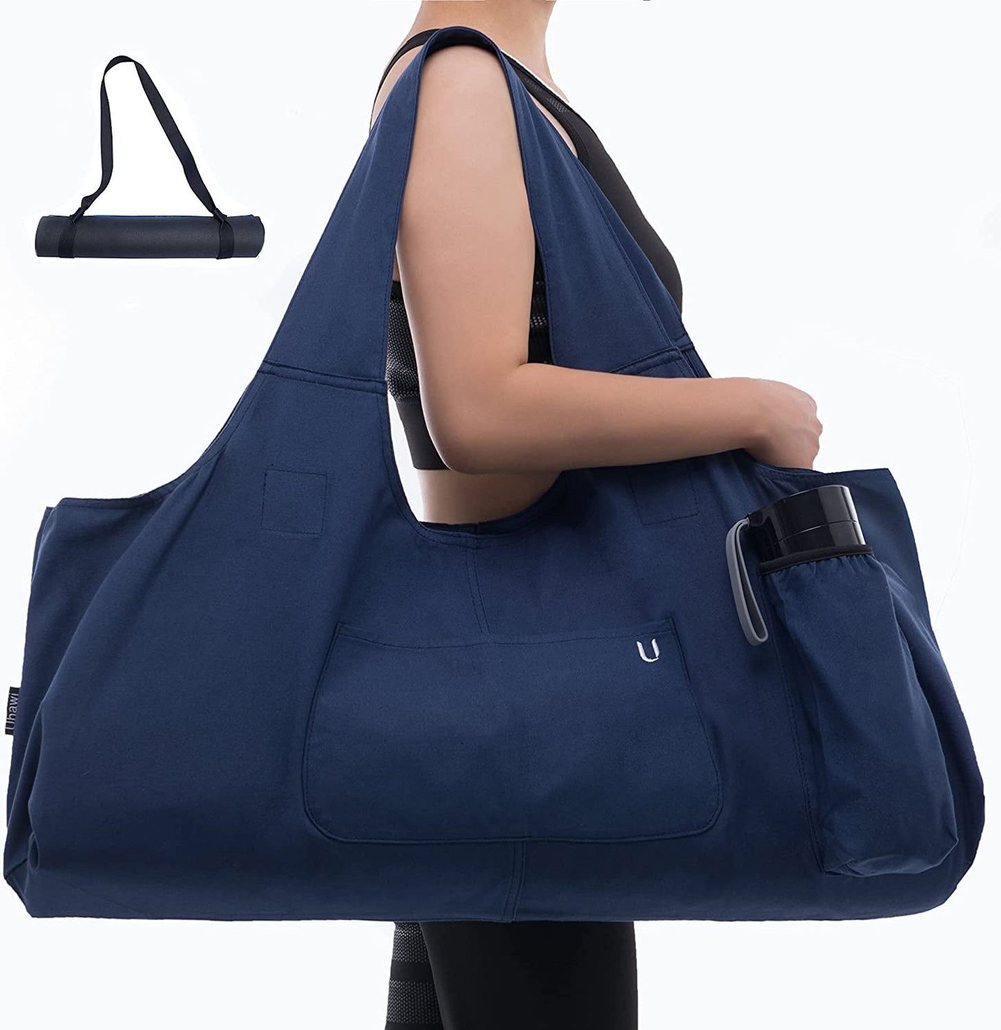 Uhawi Yoga Mat Bag Large Yoga Mat Tote Sling Carrier with 4 Pockets Fits All Size Mats with Multi-Functional Storage Pockets Light and Durable（With Yoga Mat Carrying Strap）