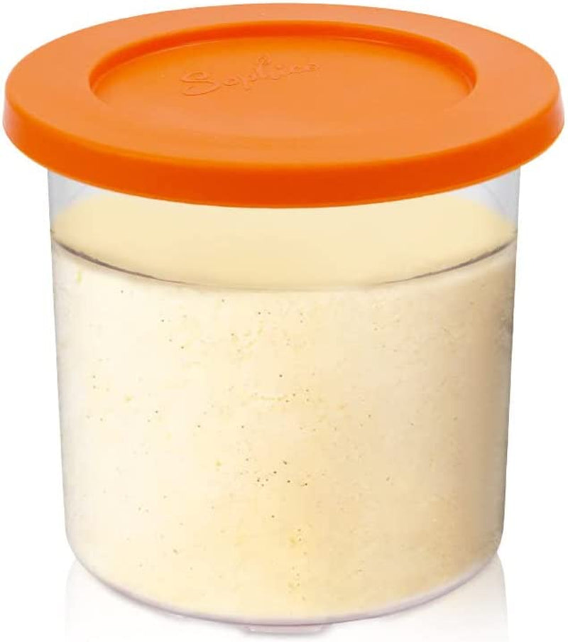 Sophico Ice Cream Pint Container with Silicone Lid Replacement, Compatible with NC301 NC300 NC299AMZ Ice Cream Maker, Airtight and Leaf-Proof (MIX2, 4 Pack)