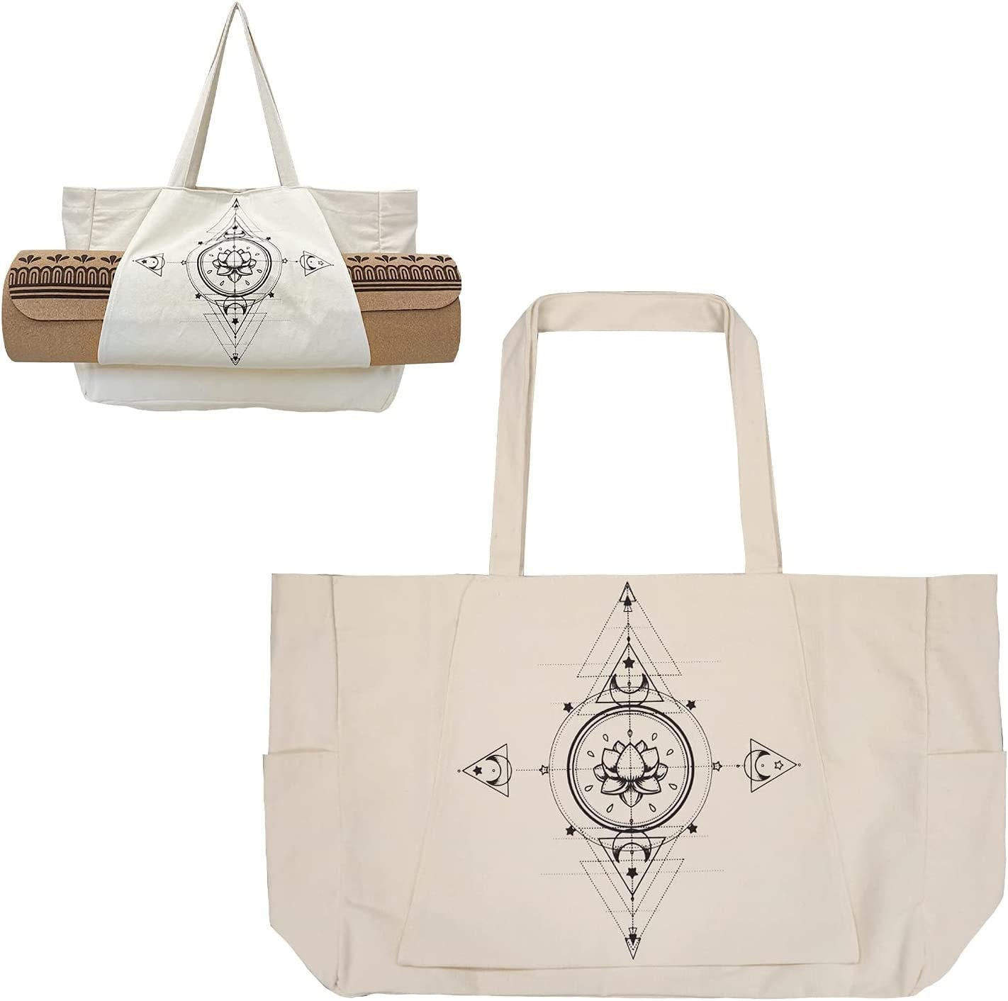 Burro Chakra Themed Yoga Mat Cotton Tote Bag with Mat Carrier Pocket Extra Pocket Inside