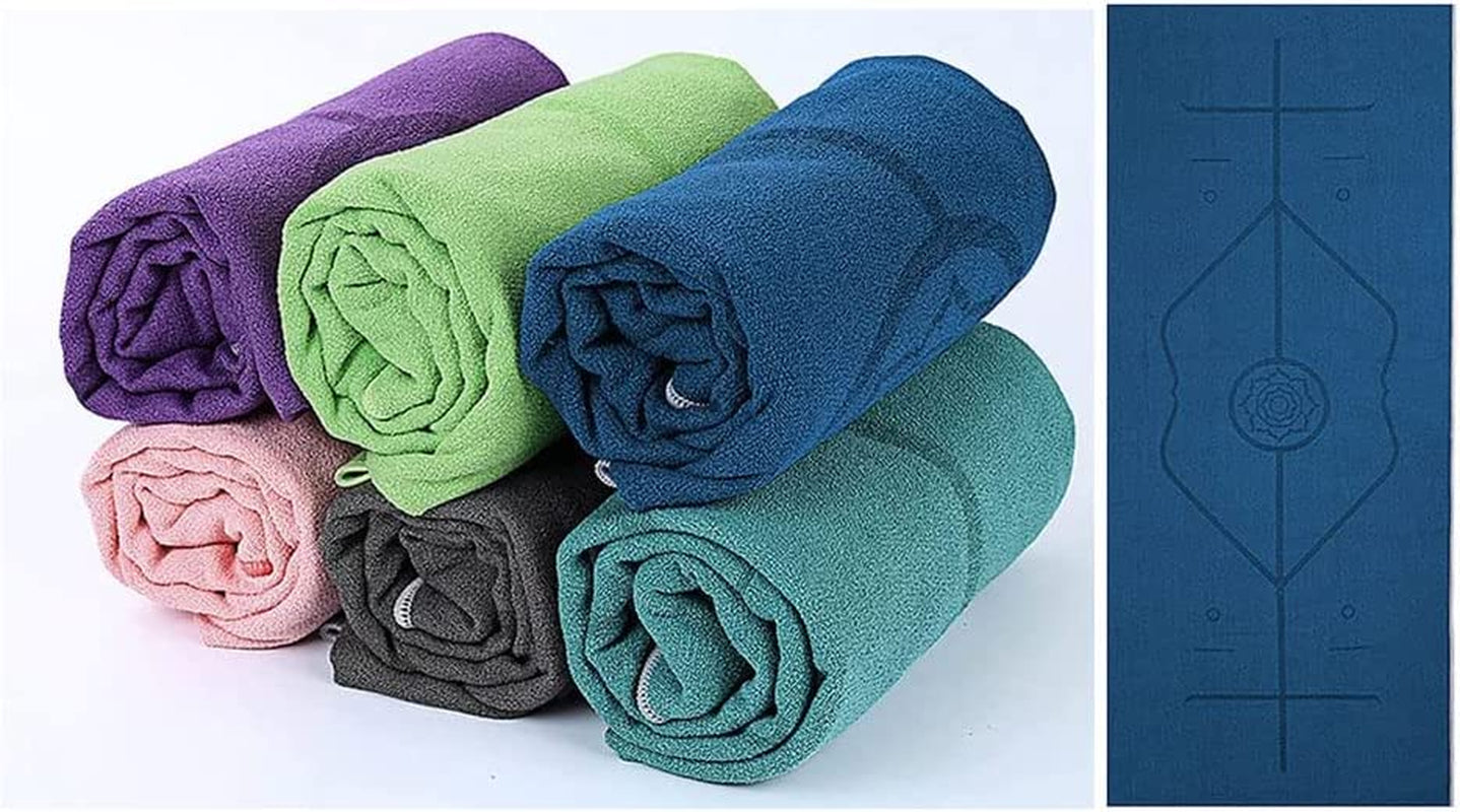 Buradi Yoga Towel [72" X 24"], Yoga Mat Towel, Hot Yoga Towel Wth Alignment Marks, Soft, Sweat, Fast Drying, Yoga Mats Non Slip Pockets Design, Perfect for Hot Yoga, Pilates or Yoga Mats
