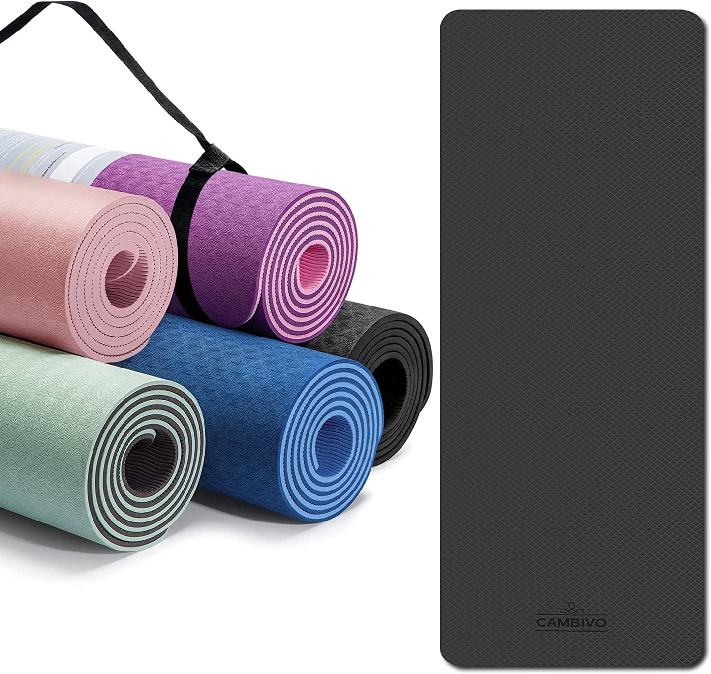 CAMBIVO Extra Thick Yoga Mat for Women Men Kids, Professional TPE Yoga Mats, Workout Mat with Carrying Strap for Yoga, Pilates and Floor Exercises