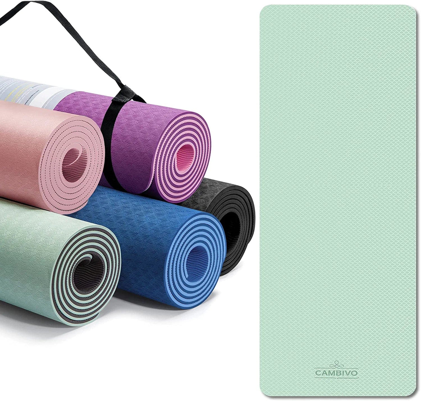 CAMBIVO Extra Thick Yoga Mat for Women Men Kids, Professional TPE Yoga Mats, Workout Mat with Carrying Strap for Yoga, Pilates and Floor Exercises