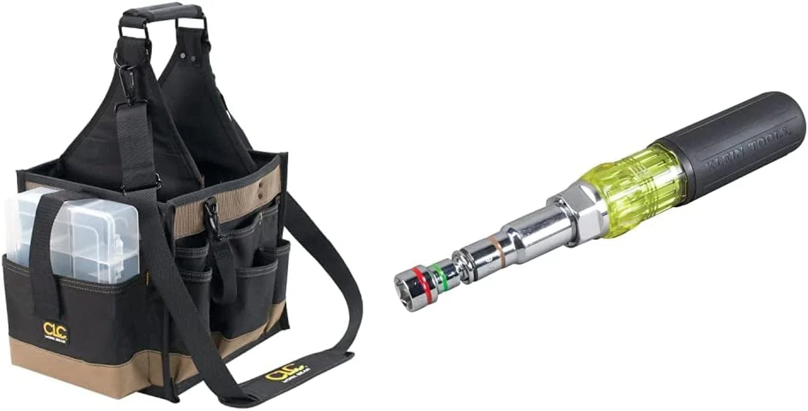 CLC Custom Leathercraft 1528 Large Electrical and Maintenance Tool Carrier & Klein Tools 32581 4-In-1 Electronics Screwdriver Set with Precision Machines Bits: 2 Slotted, 2 Phillips, 4-Piece