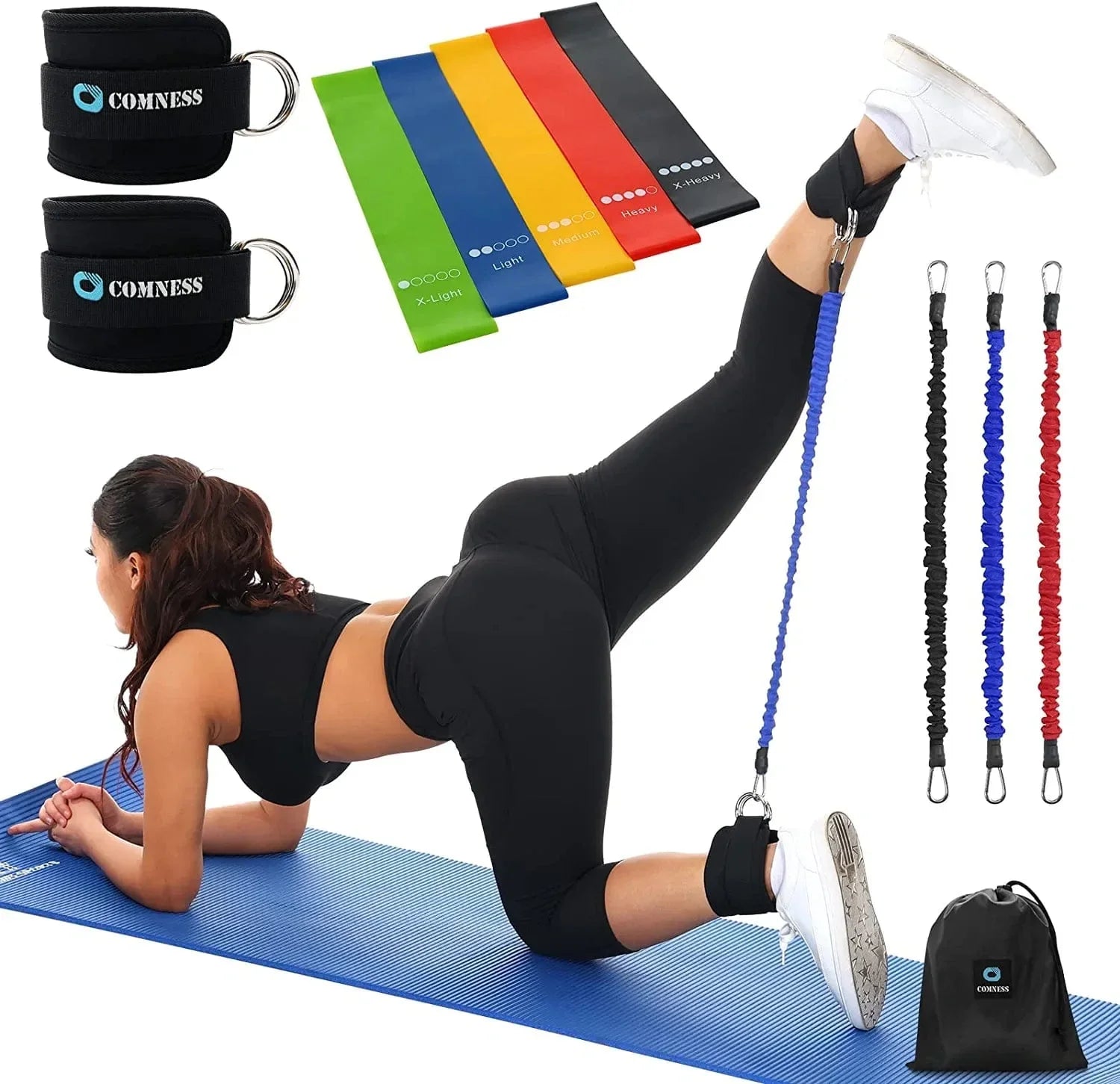 Comness Ankle Resistance Bands with Cuffs. Leg/Booty Resistance Bands for Working Out, Kickbacks, and Glute Exercises. Our Ankle Strap Can Be Used Separately for Connection to the Cable Machine.
