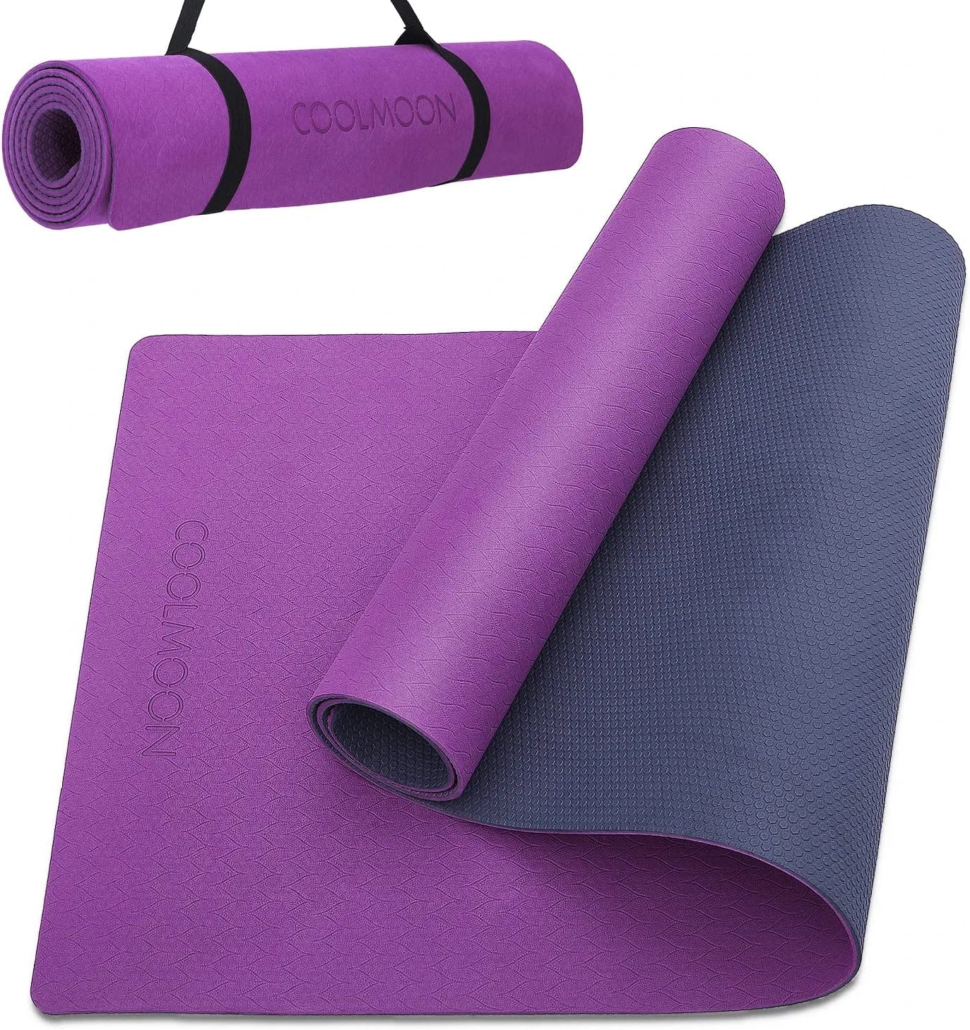 COOLMOON 1/4 Inch Extra Thick Yoga Mat Double-Sided Non Slip,Yoga Mat for Women and Men,Fitness Mats with Carrying Strap,Eco Friendly TPE Yoga Mat , Pilates and Exercises Mat