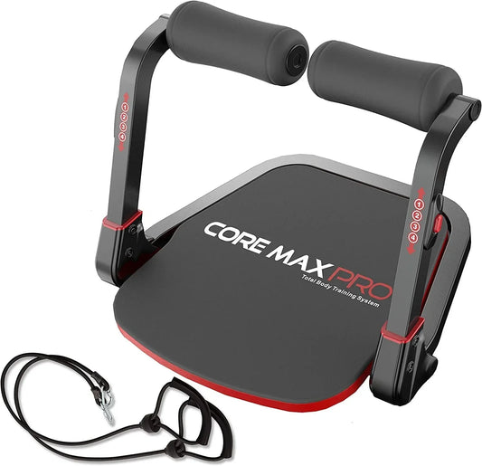 Core Max PRO with Resistance Bands Abs and Total Body Smart 8 Min Workout & Cardio Machine, Red/Black