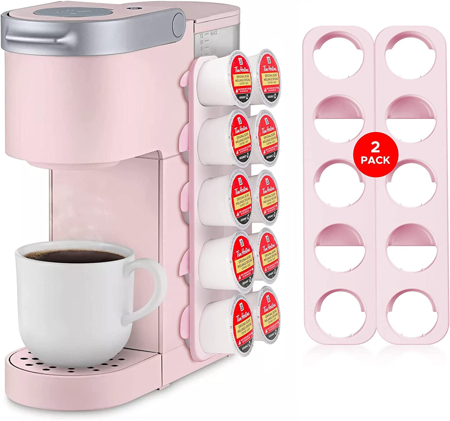 STORAGENIE Slim Kcup Holder, Coffee Pod Storage for Keurig Pods, K Cup Drawer Organizer, 2Pack / for 10 K Cups (Red)