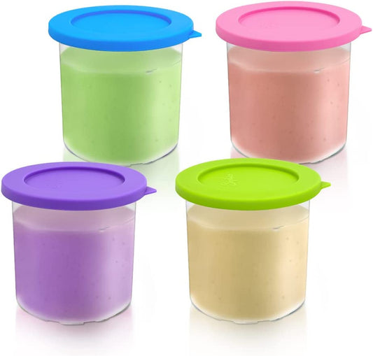 Sophico Ice Cream Pint Container with Silicone Lid Replacement, Compatible with NC301 NC300 NC299AMZ Ice Cream Maker, Airtight and Leaf-Proof (MIX2, 4 Pack)