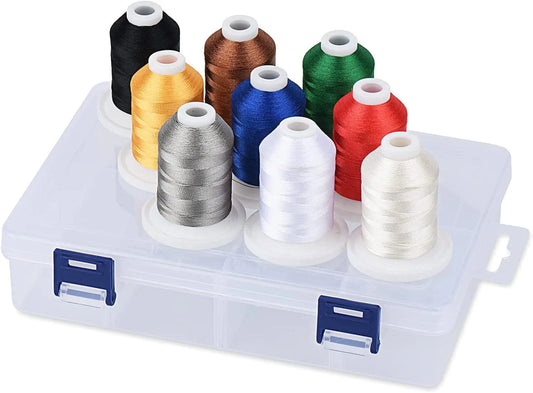 Simthread Embroidery Thread with Storage Box - 12 Options - 800 Yards/Spools, 9 Regular Colors for Embroidery and Sewing Machine