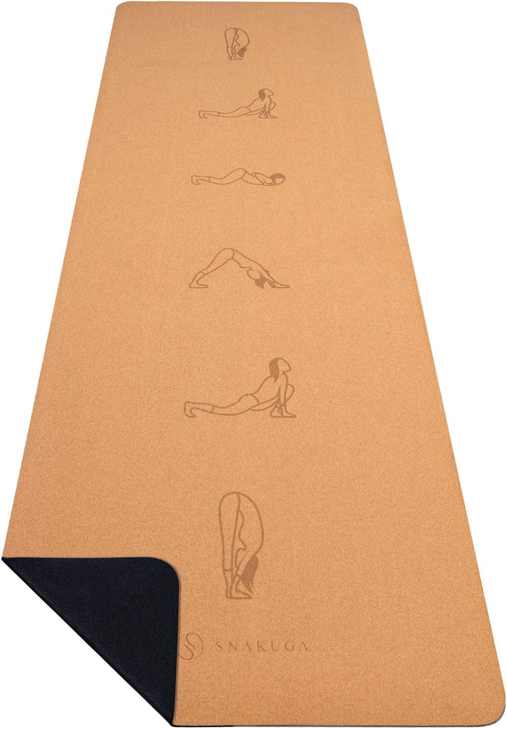 SNAKUGA Yoga Mat, Non Slip Exercise Cork Mat, All-Purpose Fitness Mat for Women with High Density Anti-Tear Surface, Ideal for Pilates Workout (72'' X 26'' X 4Mm Thick)
