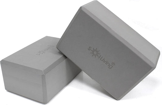 Sol Living Yoga Blocks 2 Pack High Density EVA Foam Yoga Cushion Stretching Pilates Meditation Exercise Equipment Support Deepen Poses Odor Free Non Slip Yoga Accessories - 4" X 6" X 9"