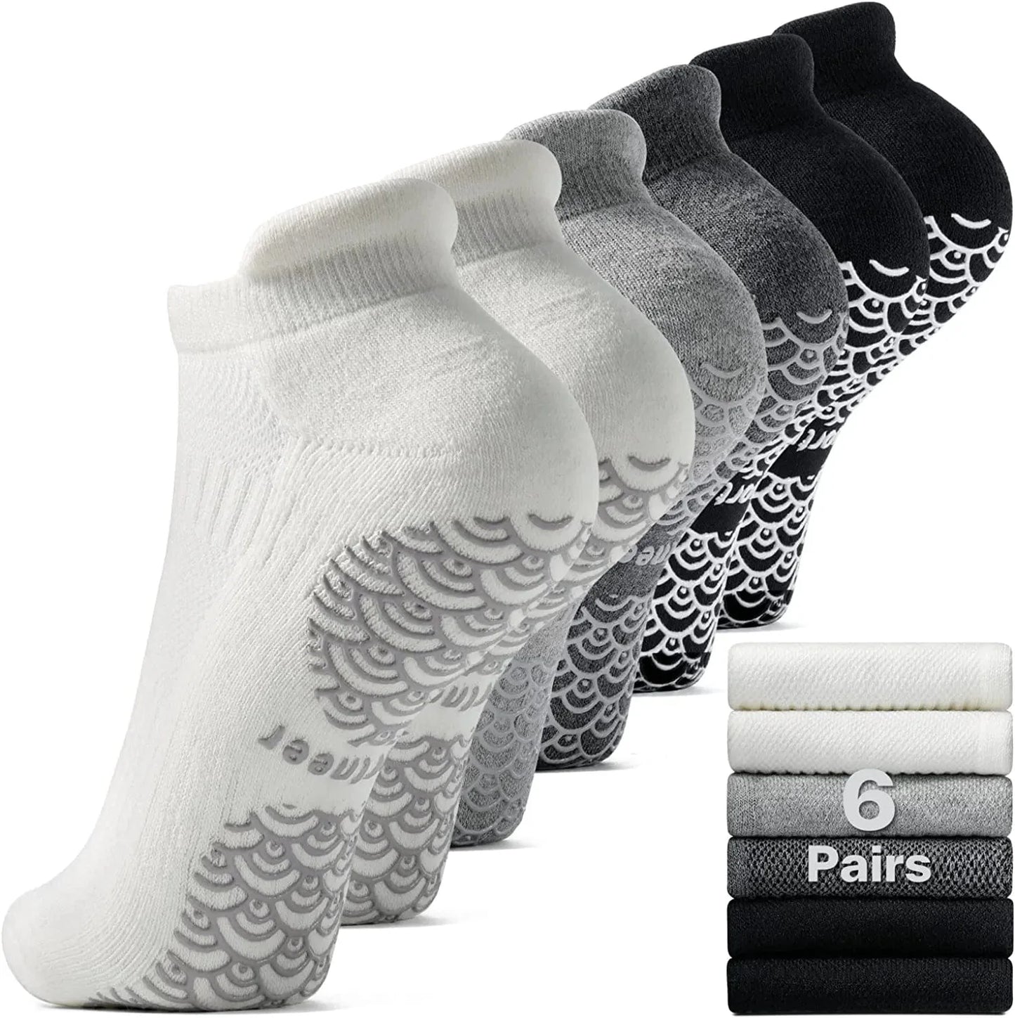 Sportneer Non Slip Grip Socks Unisex : 6 Pack Pilates Socks Women Yoga Socks for Hospital Barre Soccer Sticky Grippers Socks