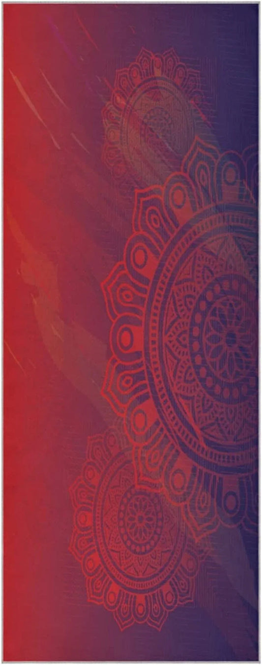 Susiyo Abstract Red Color Mandala Yoga Towel with Storage Mesh Bag Soft Sweat Absorbent Non Slip Hot Yoga Towels Ideal for Women & Men Travel 73" X 27"