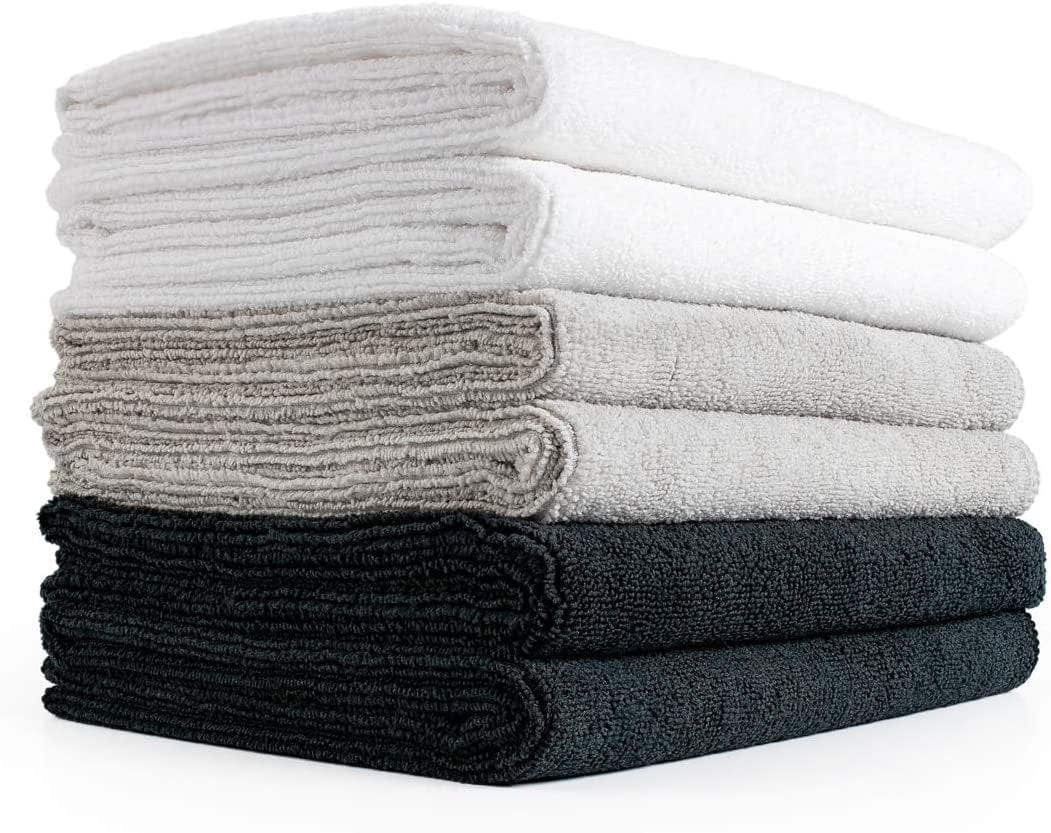 The Rag Company - Spa & Yoga Towel - Gym, Exercise, Fitness, Spa, Ultra Soft, Super Absorbent, Fast Drying Premium Microfiber, 365Gsm, 16In X 27In, Light Blue + Royal Blue + Black (6-Pack)