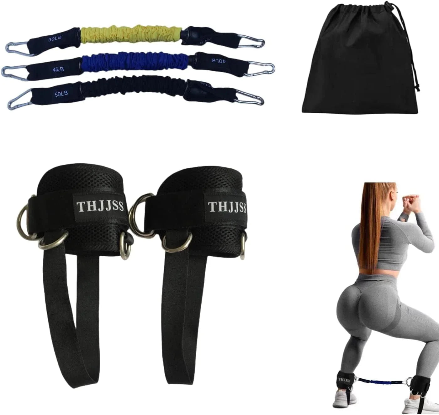 THJJSS Resistance Bands Handles Ankle Straps for Cable Machines,Exercise Handles Chest Expander Adjustable, Workout Ankle Straps for Home Gym Pulley System Accessories,D Handle Cable Attachment