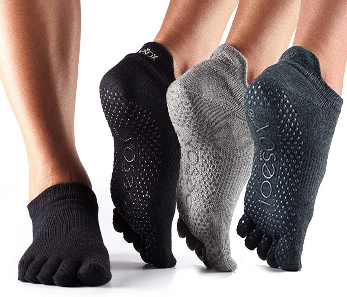 Toesox Yoga Socks Low Rise Full Toe Multi Pack - Grip Non-Slip Toe Socks for Pilates Barre Yoga